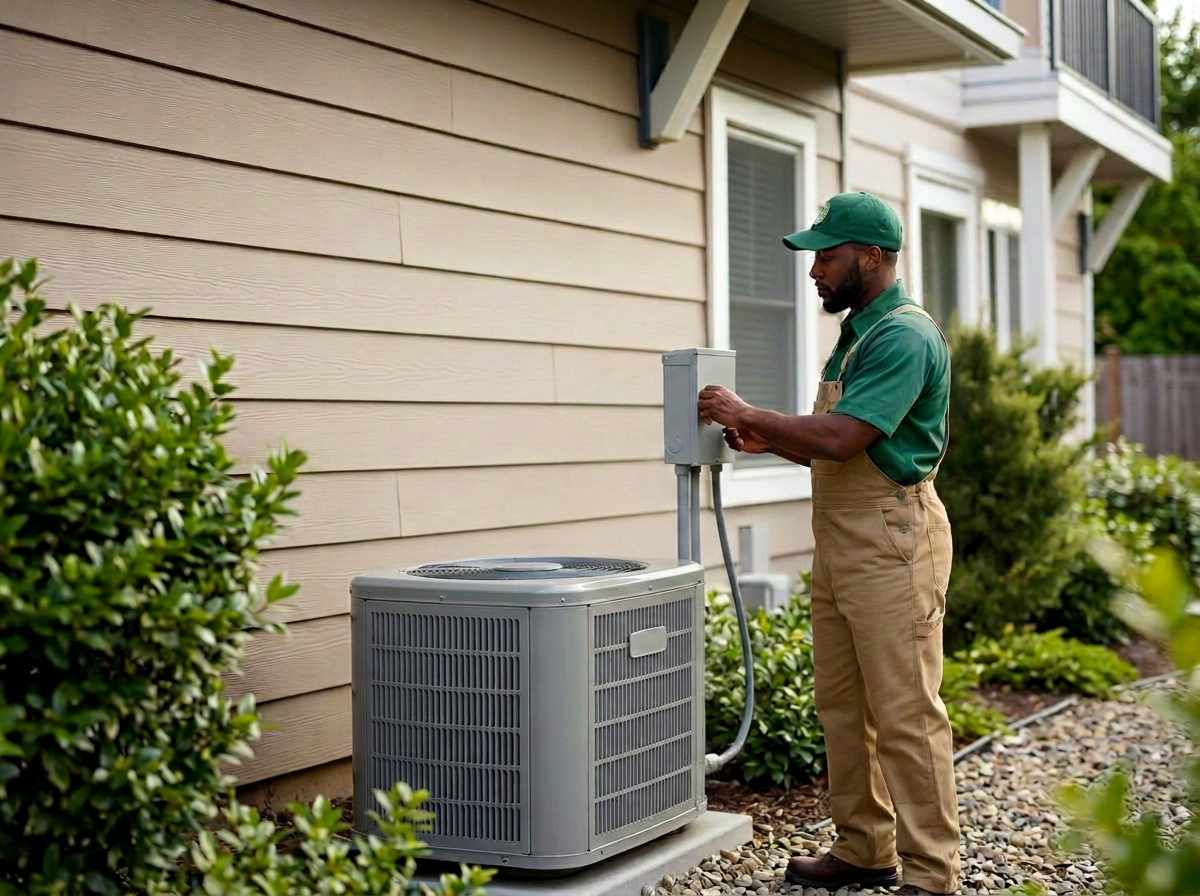 253 HVACR Techs technician servicing a residential AC condenser
